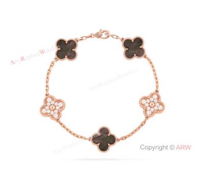 V C A Magic Alhambra Rose Gold metal Bracelet Gray Onyx with Diamonds